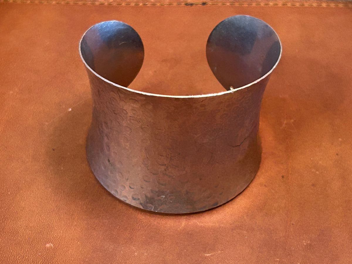 Hammered Silver Wide Concave Statement Cuff Bracelet