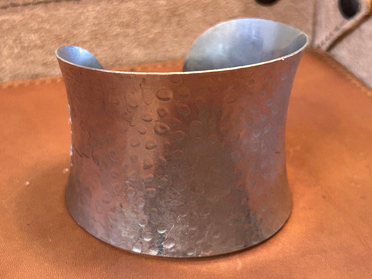 Hammered Silver Wide Concave Statement Cuff Bracelet