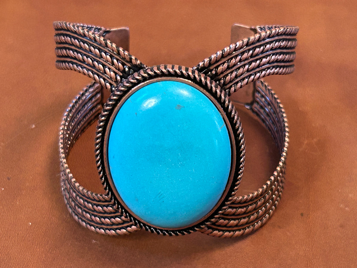 Southwestern Copper Twisted-Wire Turquoise Cuff Bracelet