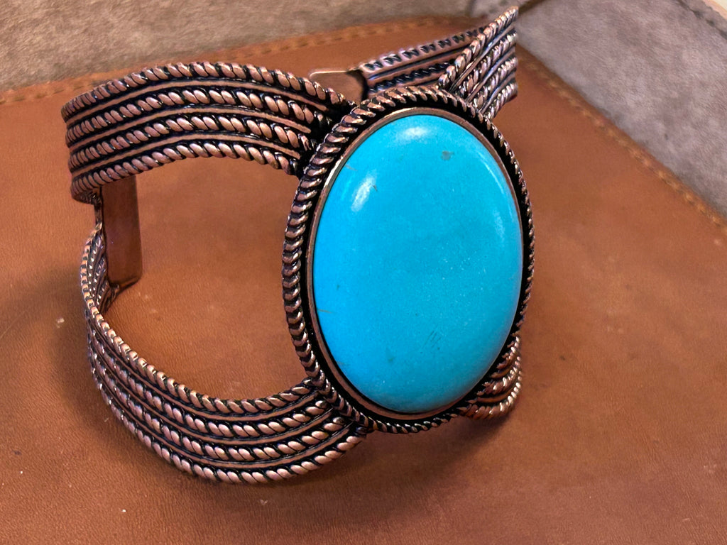 Southwestern Copper Twisted-Wire Turquoise Cuff Bracelet