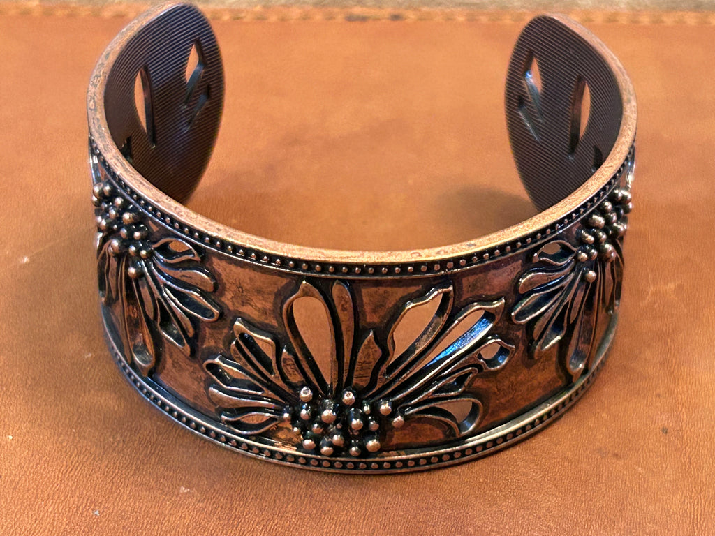 Copper Cutout Floral Wide Cuff Bracelet