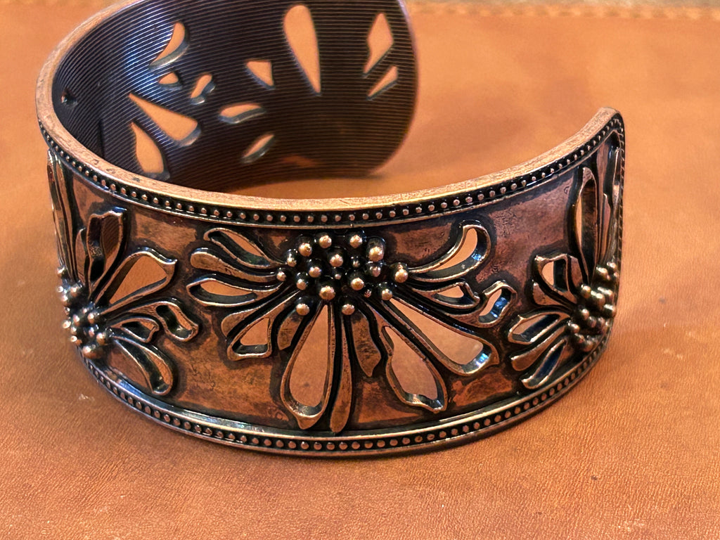Copper Cutout Floral Wide Cuff Bracelet