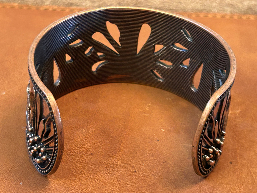 Copper Cutout Floral Wide Cuff Bracelet