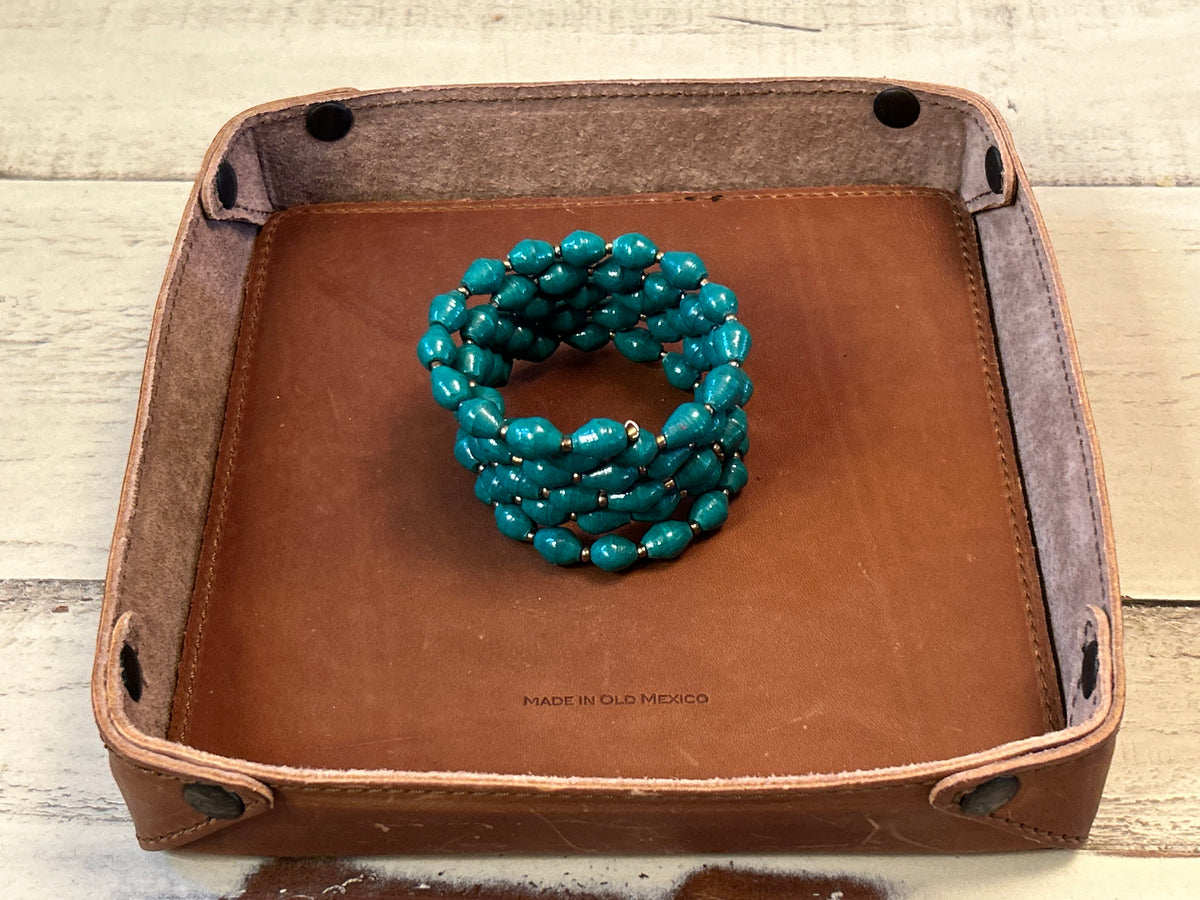 Southwestern Turquoise & Gold Paper Bead Wrap Cuff Bracelet