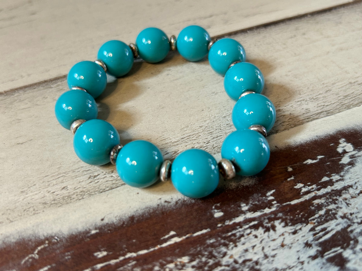 Bold Turquoise Round Bead Stretch Bracelet