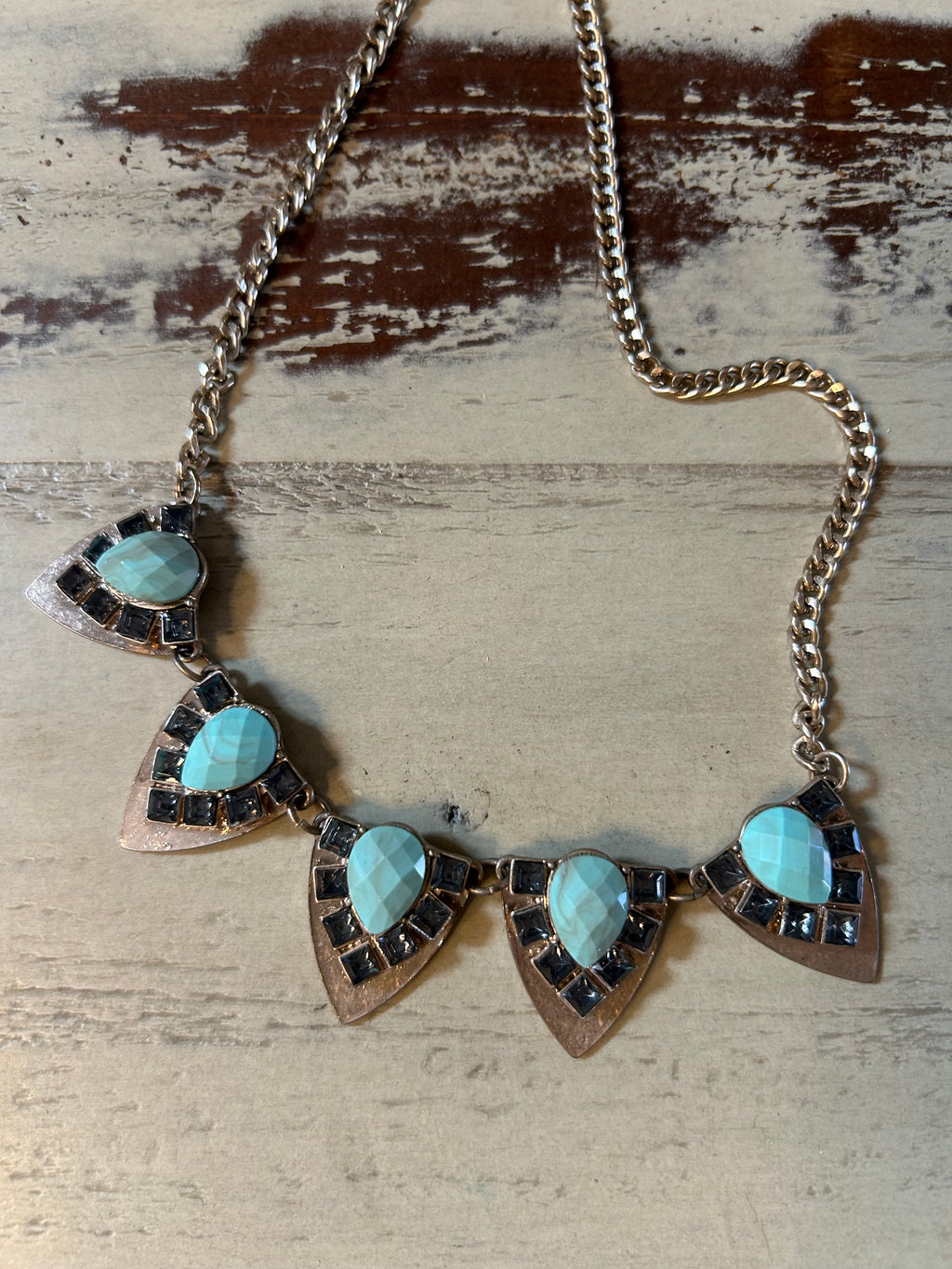 Geometric Turquoise Teardrop Collar Necklace