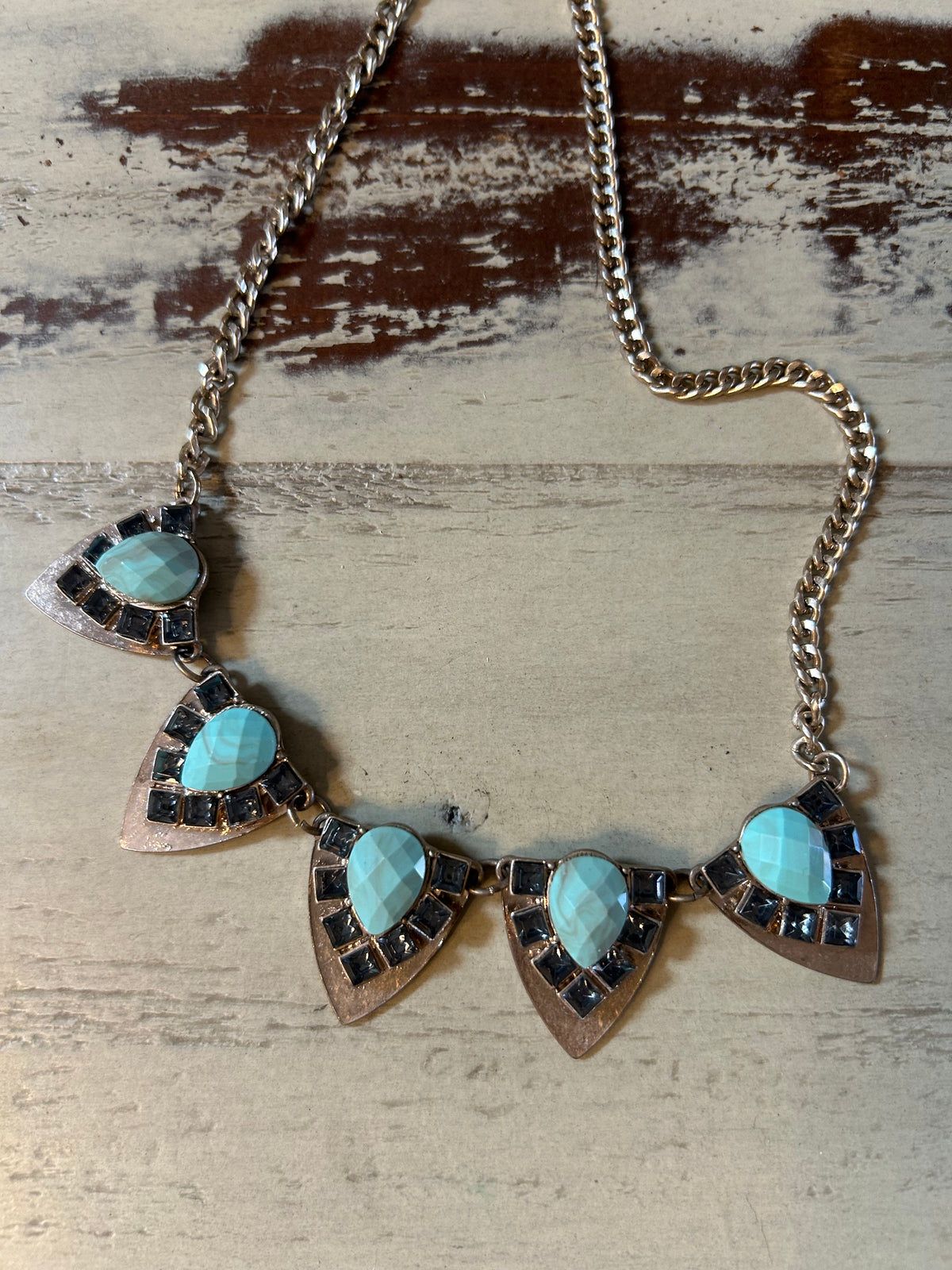 Geometric Turquoise Teardrop Collar Necklace