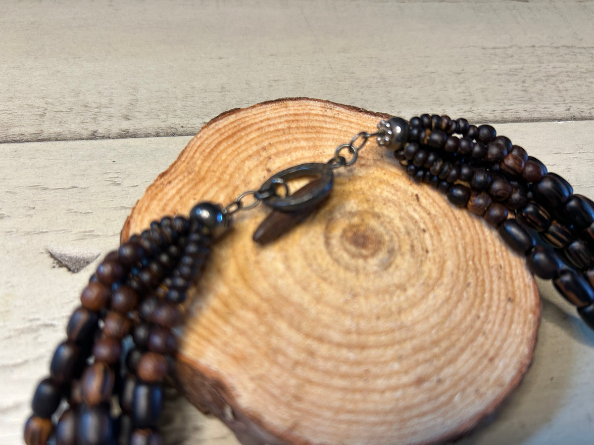 Multi-Strand Wooden Barrel Bead Necklace