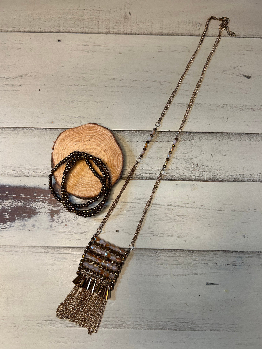 Beaded Fringe Medallion Chain Necklace
