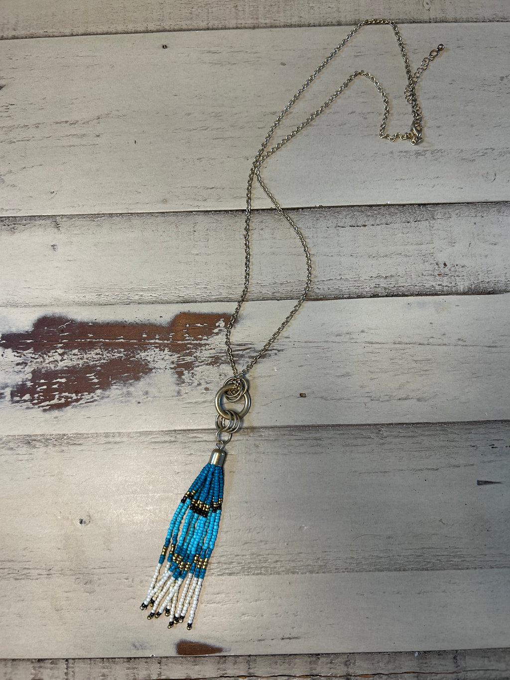Beaded Tassel Loop Pendant Necklace