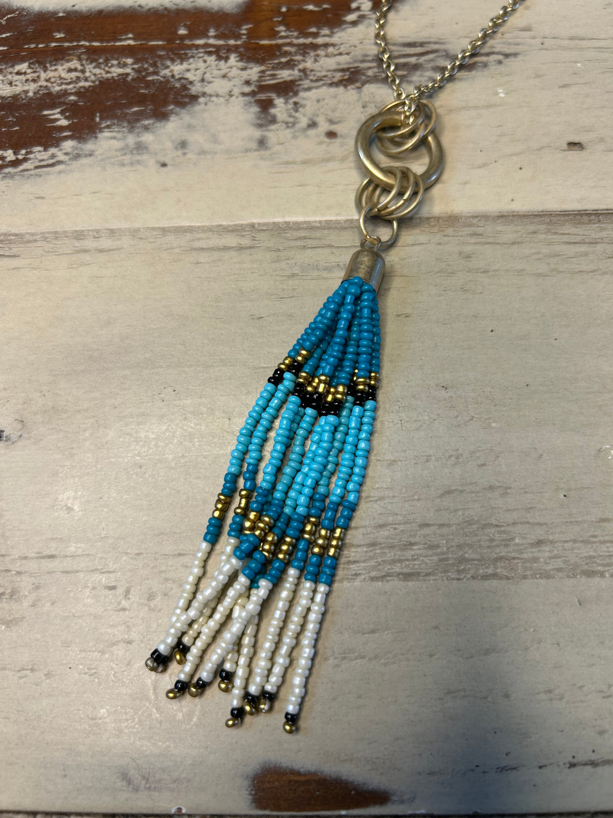 Beaded Tassel Loop Pendant Necklace