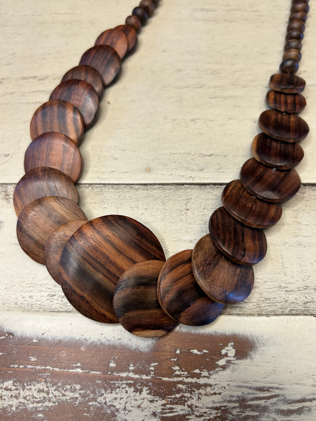 Wooden Disc Statement Necklace