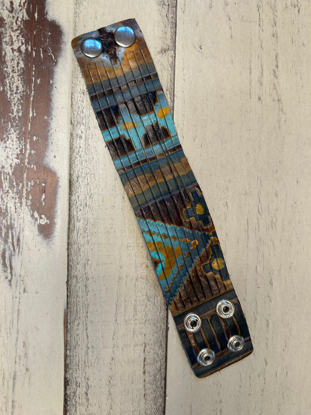 Western Tooled Leather Wide Snap Cuff Bracelet