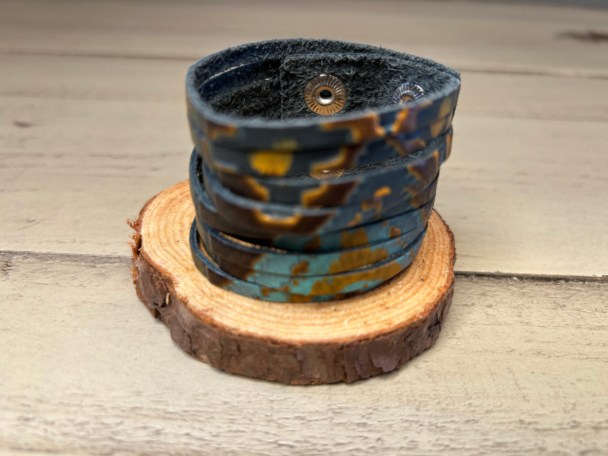 Western Tooled Leather Wide Snap Cuff Bracelet