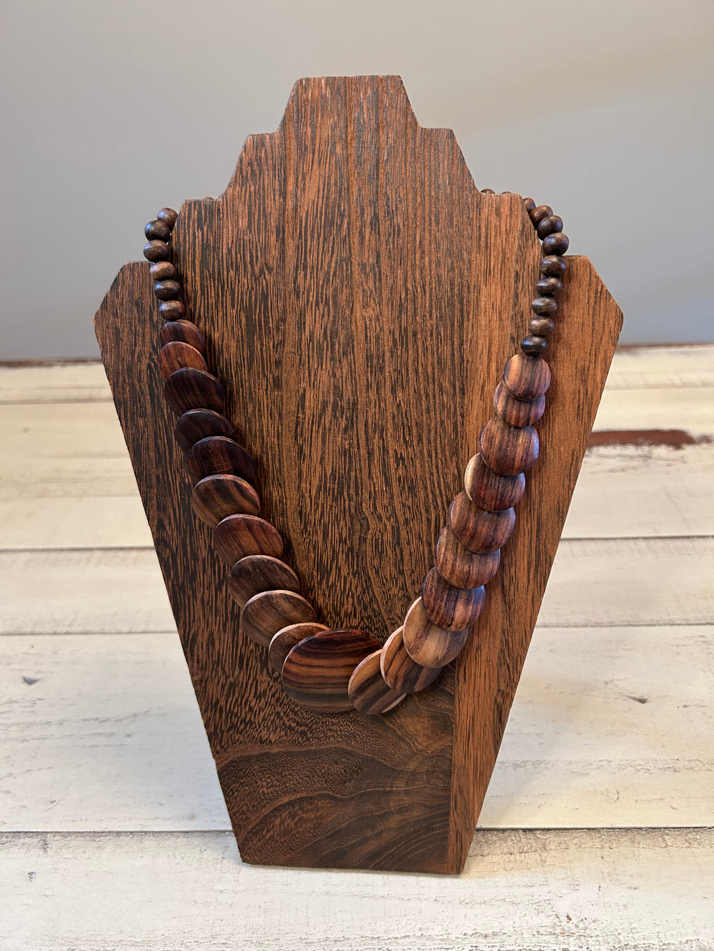 Wooden Disc Statement Necklace