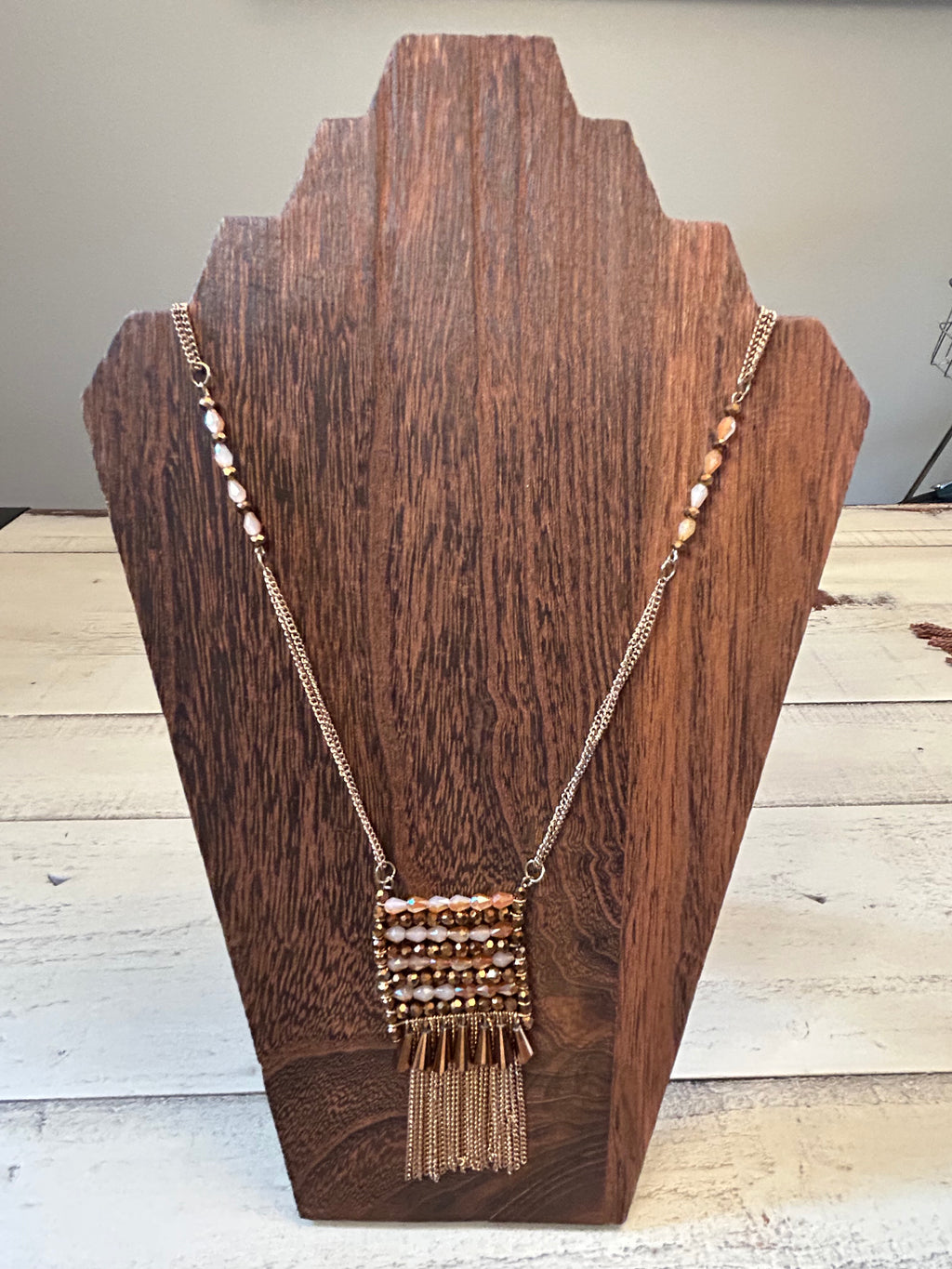 Beaded Fringe Medallion Chain Necklace