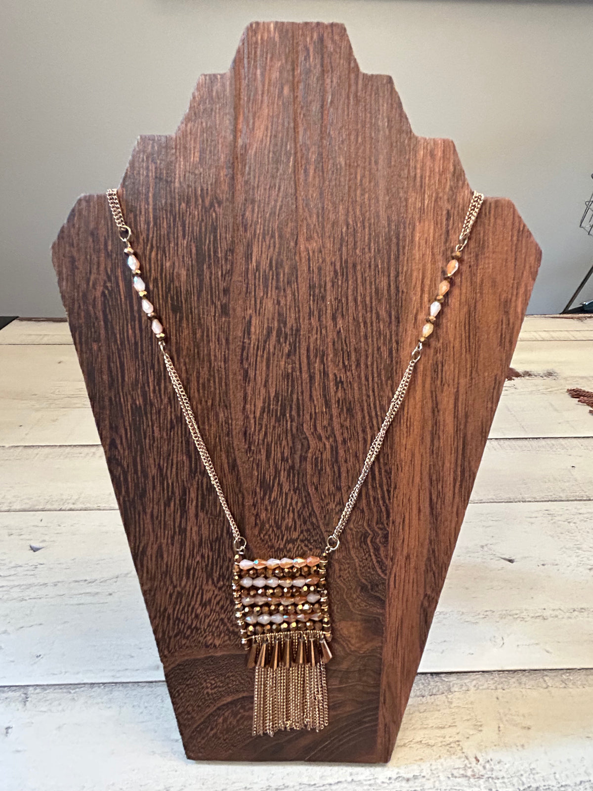 Beaded Fringe Medallion Chain Necklace
