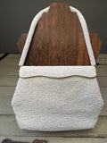 Vintage 1950s Ivory Micro-Beaded Evening Handbag with Gold Trim