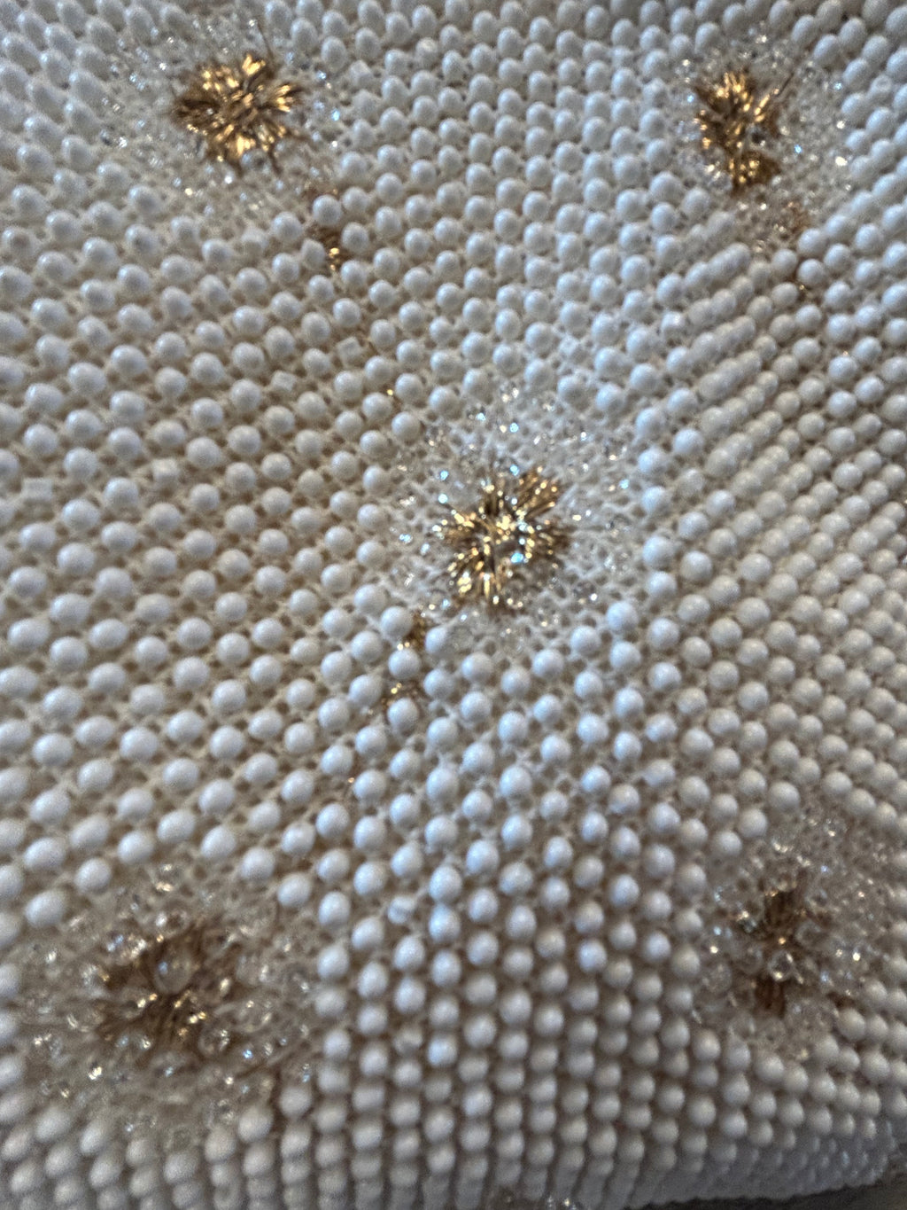 Vintage 1960s Beaded Pearl Floral Handbag with Gold Starburst Accents