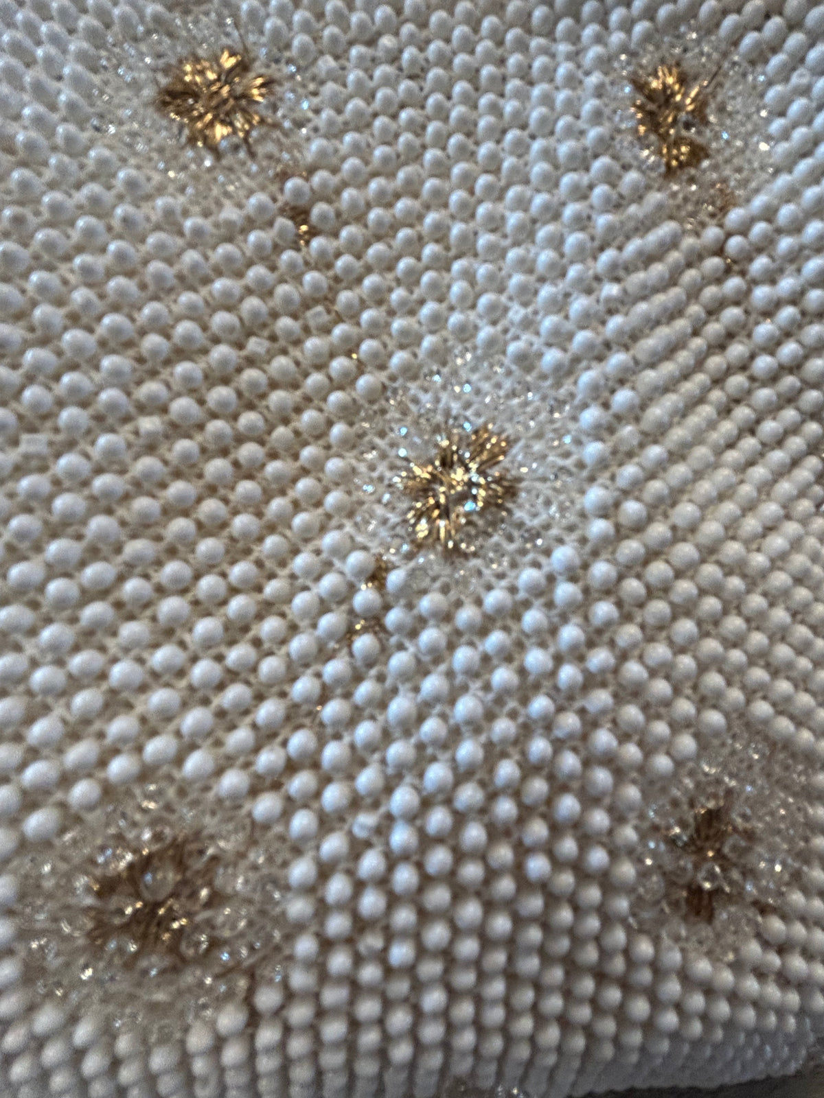Vintage 1960s Beaded Pearl Floral Handbag with Gold Starburst Accents