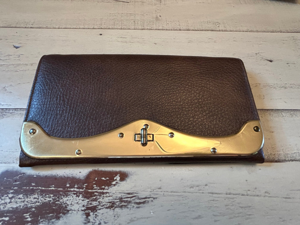 Vintage 1970s Deep Brown Pebble Grain Leather Continental Clutch Wallet