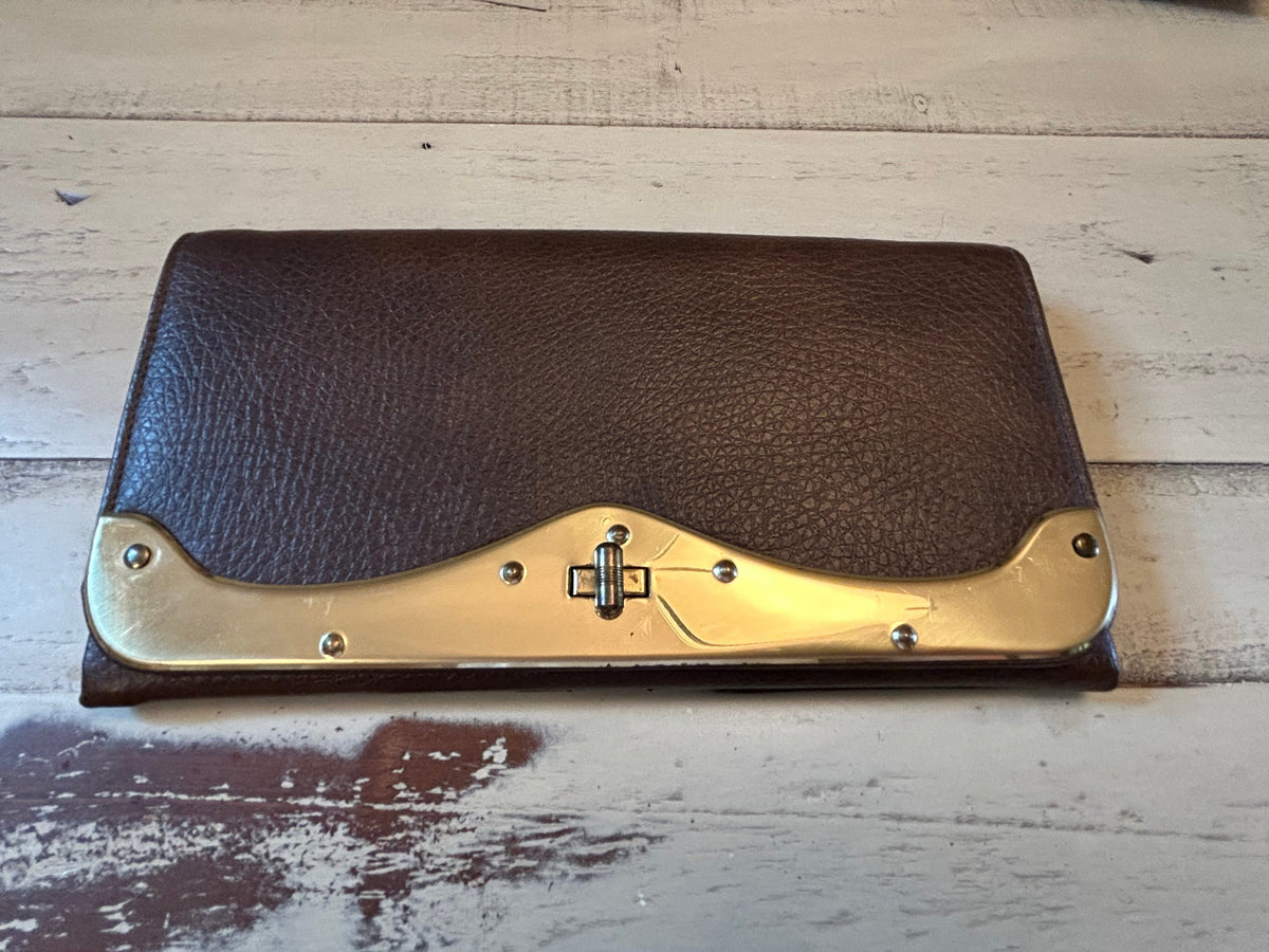 Vintage 1970s Deep Brown Pebble Grain Leather Continental Clutch Wallet