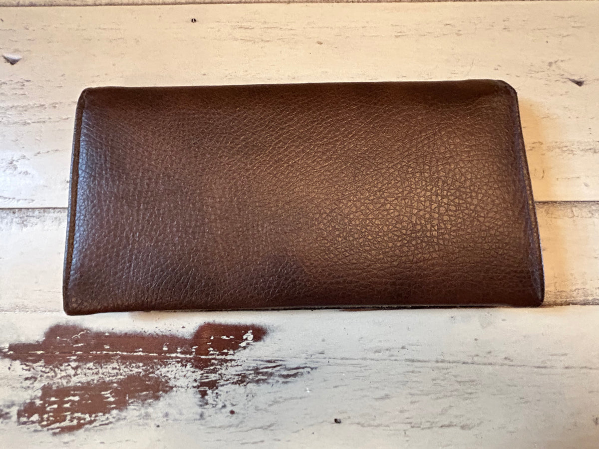 Vintage 1970s Deep Brown Pebble Grain Leather Continental Clutch Wallet