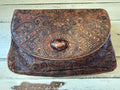 Vintage Southwestern Hand-Tooled Leather Paisley Envelope Clutch