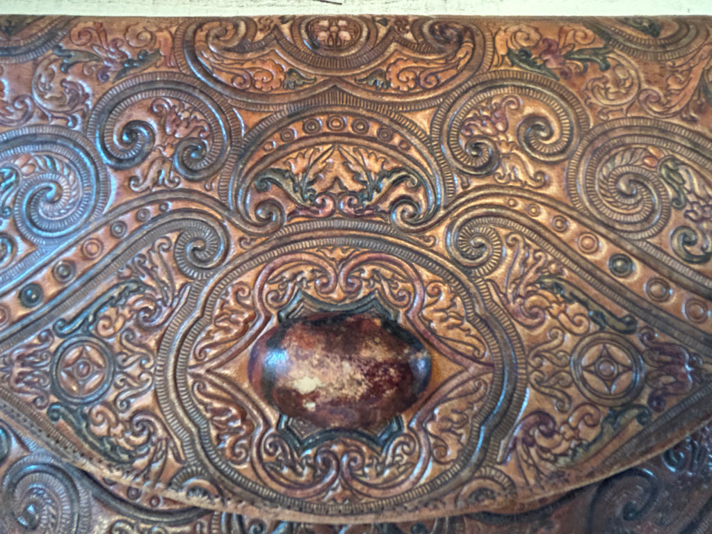 Vintage Southwestern Hand-Tooled Leather Paisley Envelope Clutch