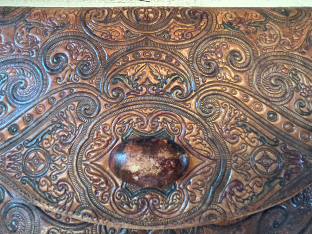 Vintage Southwestern Hand-Tooled Leather Paisley Envelope Clutch