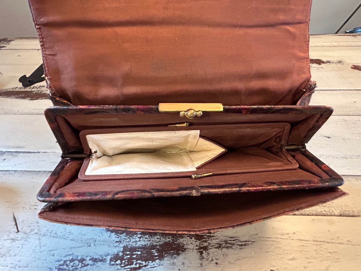Vintage Southwestern Hand-Tooled Leather Paisley Envelope Clutch